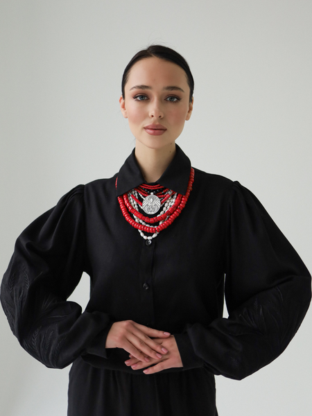 Сорочка льон з вишивкою, чорна BL-1-2(l-xl) фото